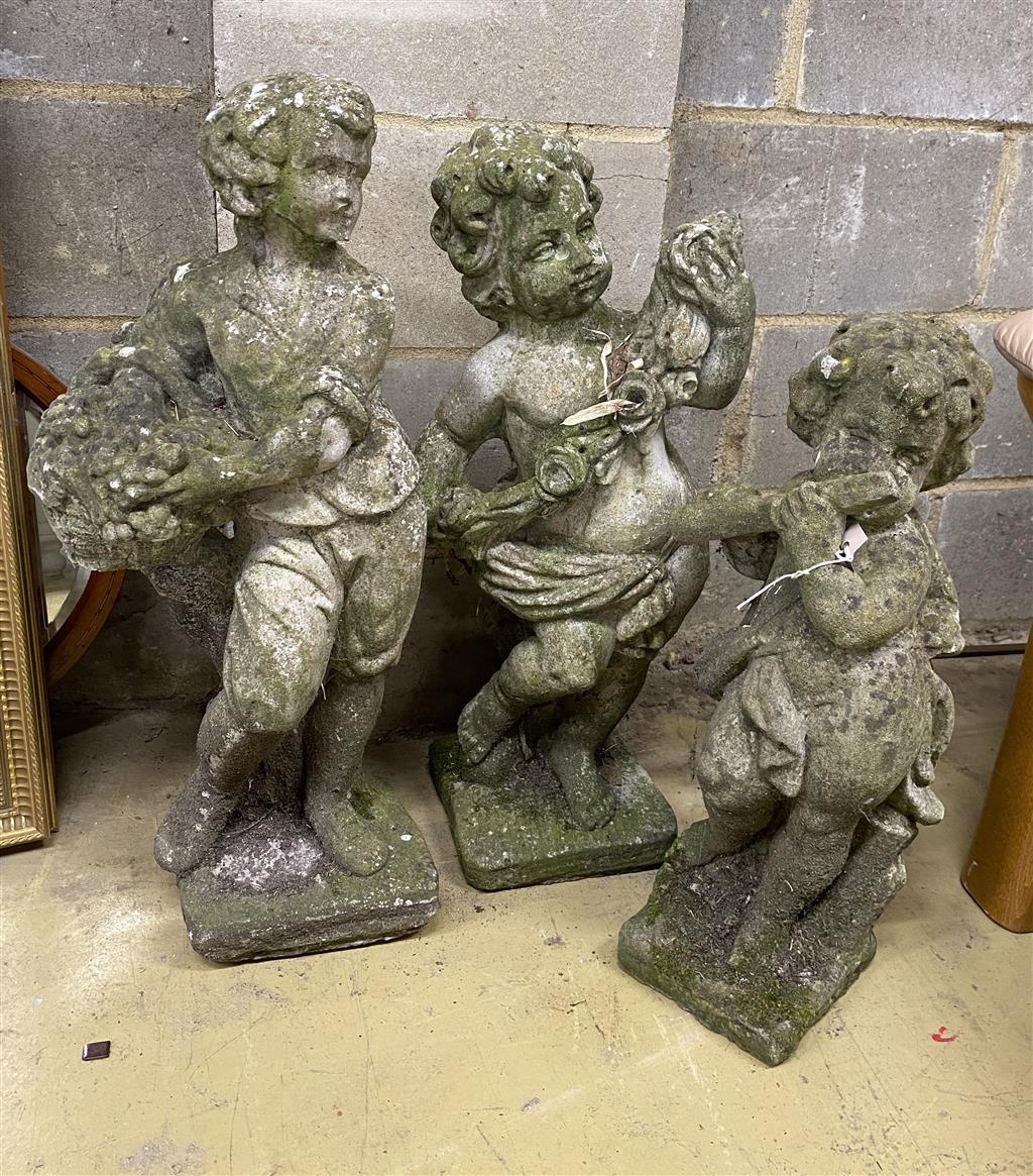 Three reconstituted stone garden ornaments, largest 74cm high